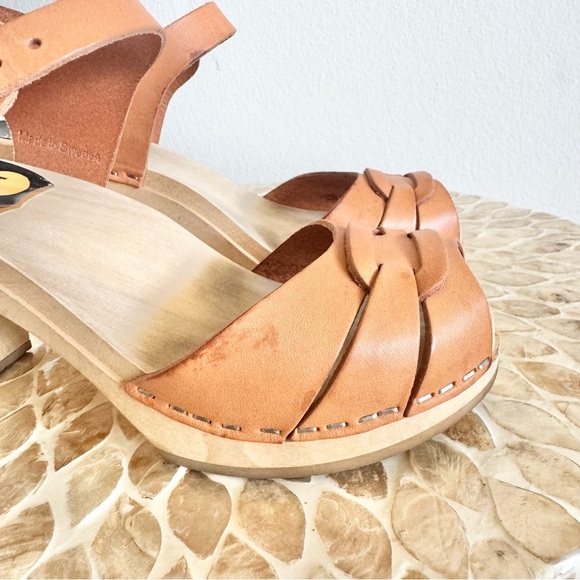 Swedish Hasbeens Toffel Women's Tan Leather Peep Toe Sandals Size 36 - Picture 3 of 15